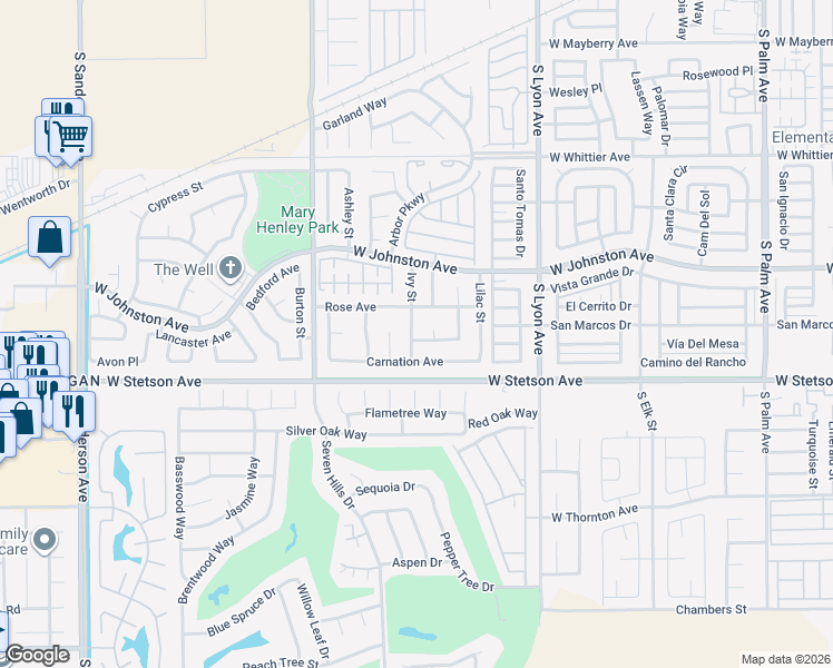 map of restaurants, bars, coffee shops, grocery stores, and more near 2272 Wildflower Avenue in Hemet