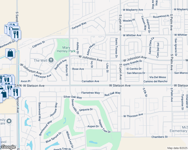 map of restaurants, bars, coffee shops, grocery stores, and more near 2258 Wildflower Avenue in Hemet