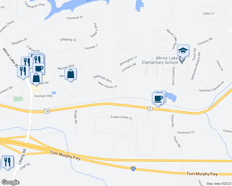 map of restaurants, bars, coffee shops, grocery stores, and more near 5006 Kent Court in Villa Rica