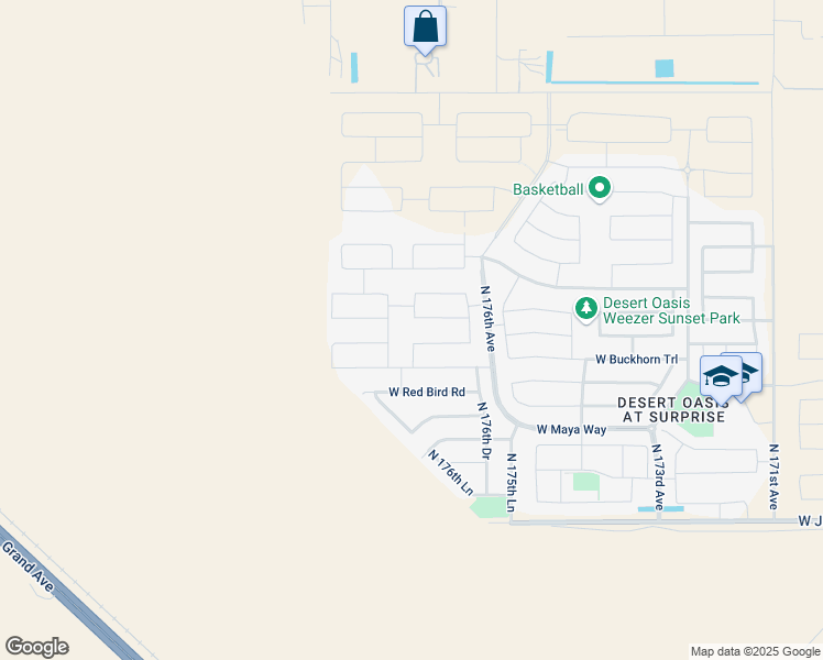 map of restaurants, bars, coffee shops, grocery stores, and more near 17637 West Bajada Road in Surprise
