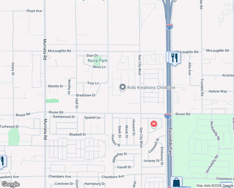 map of restaurants, bars, coffee shops, grocery stores, and more near 26516 Phyllis Circle in Menifee