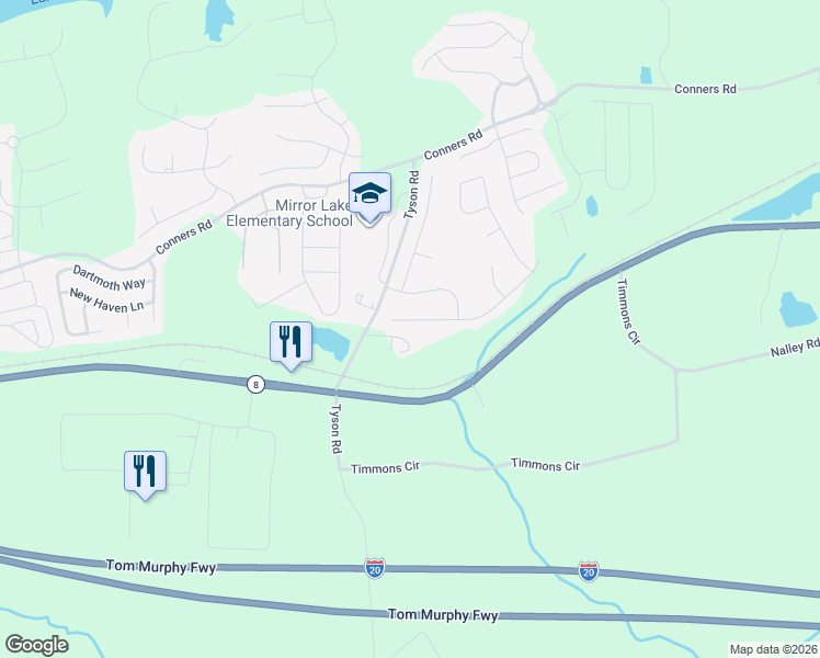 map of restaurants, bars, coffee shops, grocery stores, and more near 1055 Summer Cypress Drive in Villa Rica
