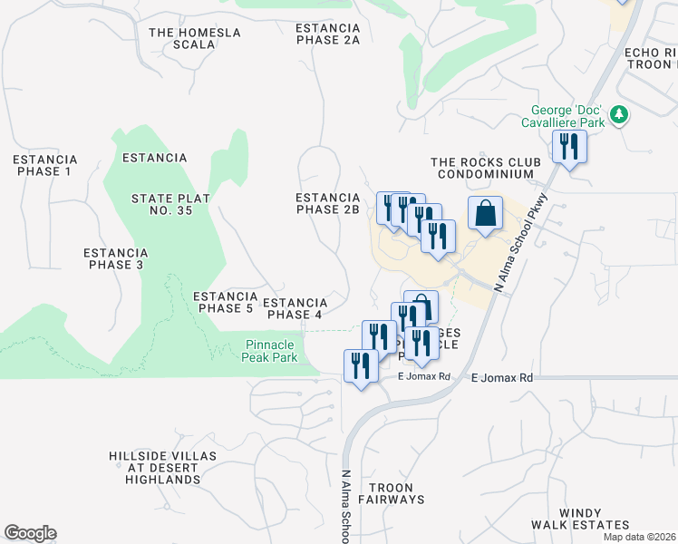map of restaurants, bars, coffee shops, grocery stores, and more near 27014 North 103rd Street in Scottsdale