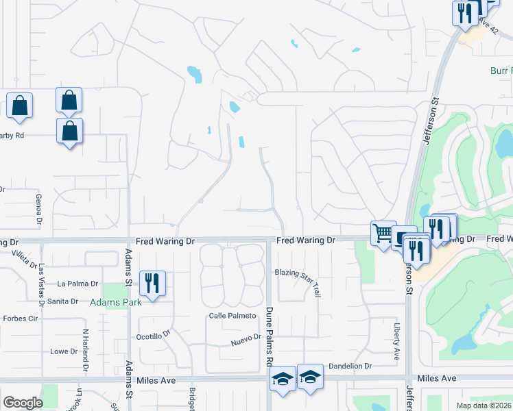 map of restaurants, bars, coffee shops, grocery stores, and more near 79411 4 Paths Lane in Bermuda Dunes