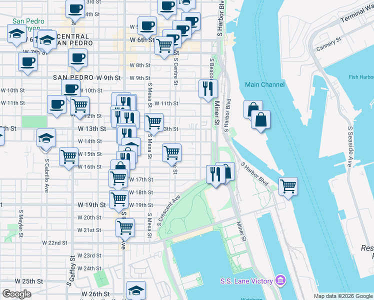 map of restaurants, bars, coffee shops, grocery stores, and more near 251 West 15th Street in Los Angeles