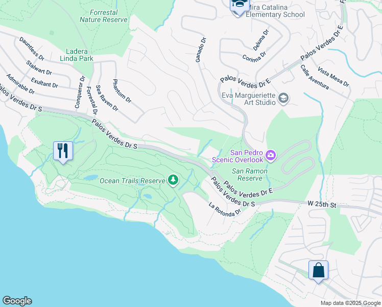 map of restaurants, bars, coffee shops, grocery stores, and more near 3314 Palo Vista Drive in Rancho Palos Verdes
