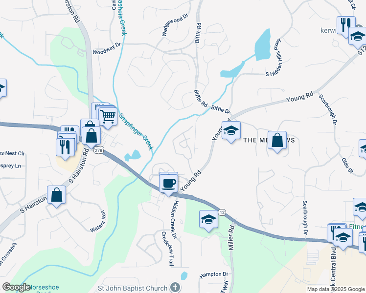 map of restaurants, bars, coffee shops, grocery stores, and more near 119 Whitney Chase in Stone Mountain