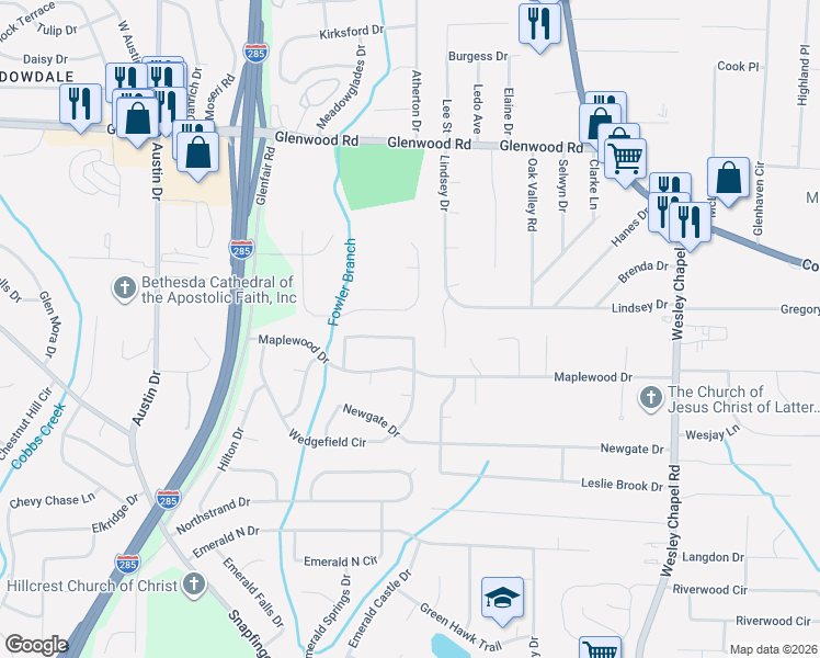 map of restaurants, bars, coffee shops, grocery stores, and more near 1962 Copperfield Circle in Decatur