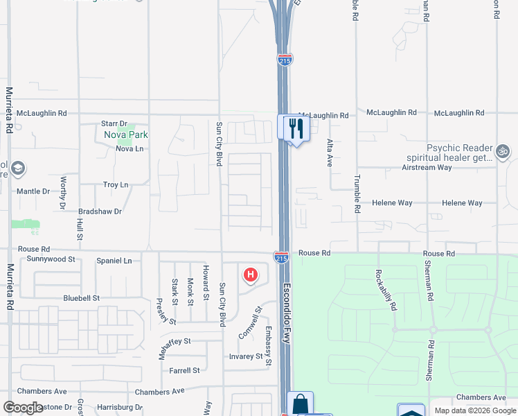 map of restaurants, bars, coffee shops, grocery stores, and more near 26884 Tropicana Drive in Menifee