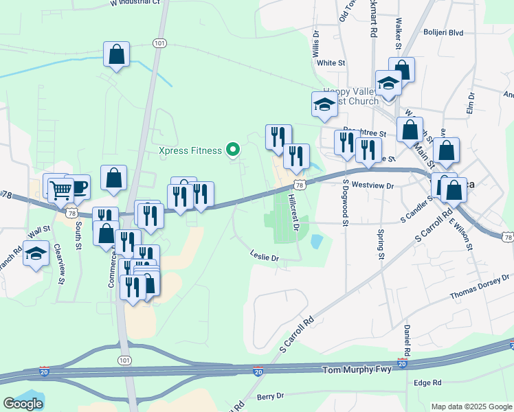 map of restaurants, bars, coffee shops, grocery stores, and more near 516 West Bankhead Highway in Villa Rica