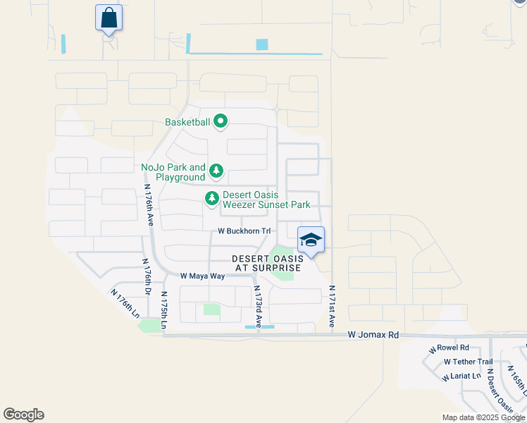 map of restaurants, bars, coffee shops, grocery stores, and more near 17282 West Fetlock Trail in Surprise