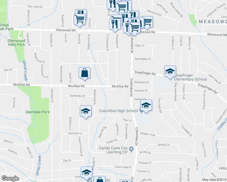 map of restaurants, bars, coffee shops, grocery stores, and more near 3291 Sheffield Circle in Decatur