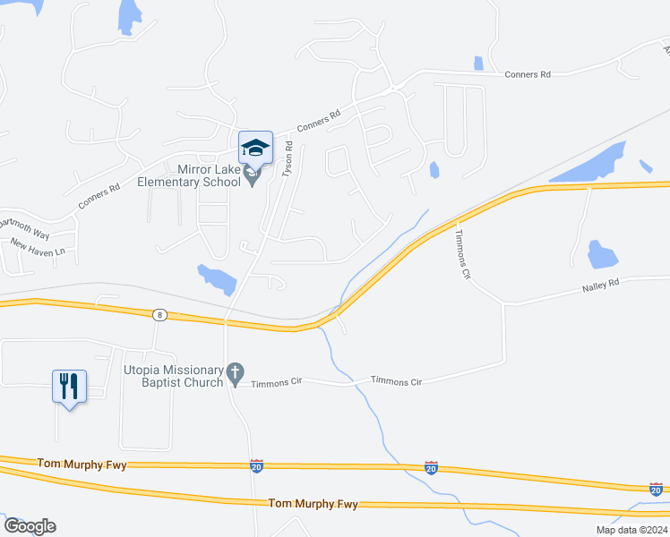 map of restaurants, bars, coffee shops, grocery stores, and more near 1033 Summer Cypress Drive in Villa Rica