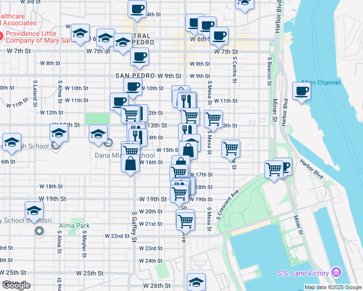 map of restaurants, bars, coffee shops, grocery stores, and more near 1505A South Pacific Avenue in Los Angeles