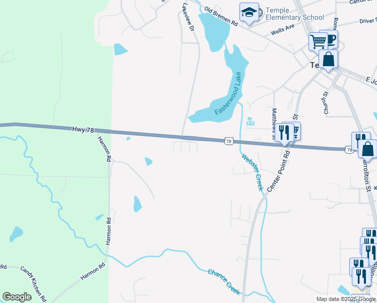 map of restaurants, bars, coffee shops, grocery stores, and more near 213 Randa Run in Temple