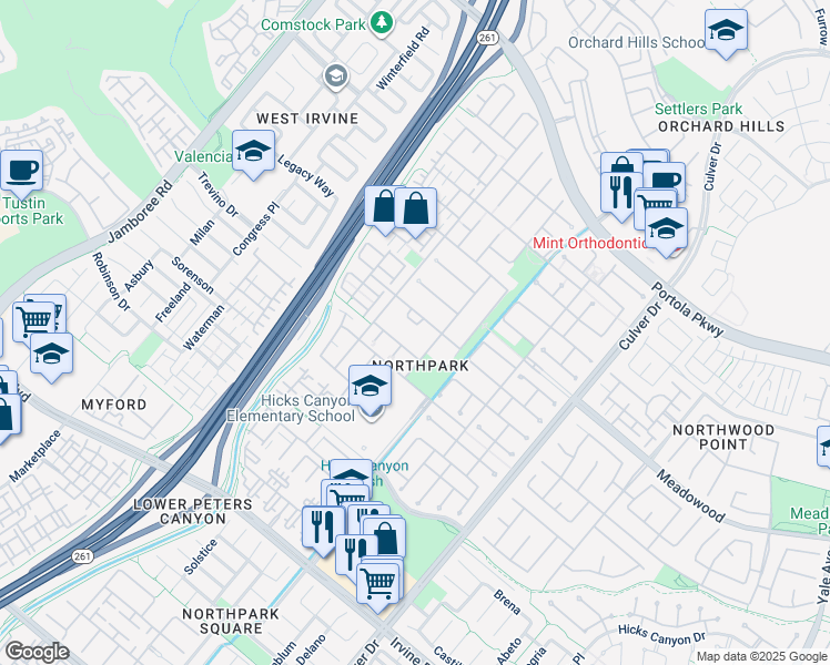 map of restaurants, bars, coffee shops, grocery stores, and more near 14 Pismo Beach in Irvine