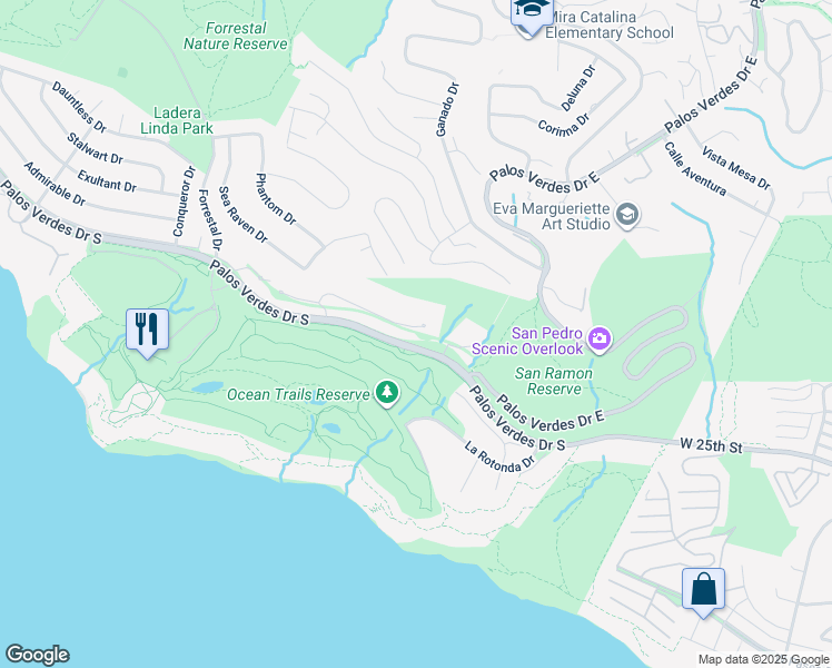 map of restaurants, bars, coffee shops, grocery stores, and more near 3314 Palo Vista Drive in Rancho Palos Verdes