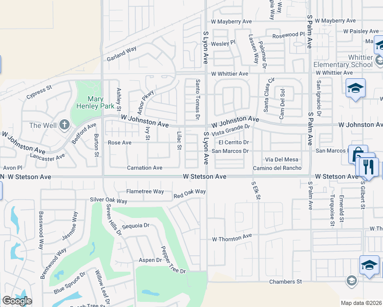 map of restaurants, bars, coffee shops, grocery stores, and more near 1755 San Marcos Drive in Hemet