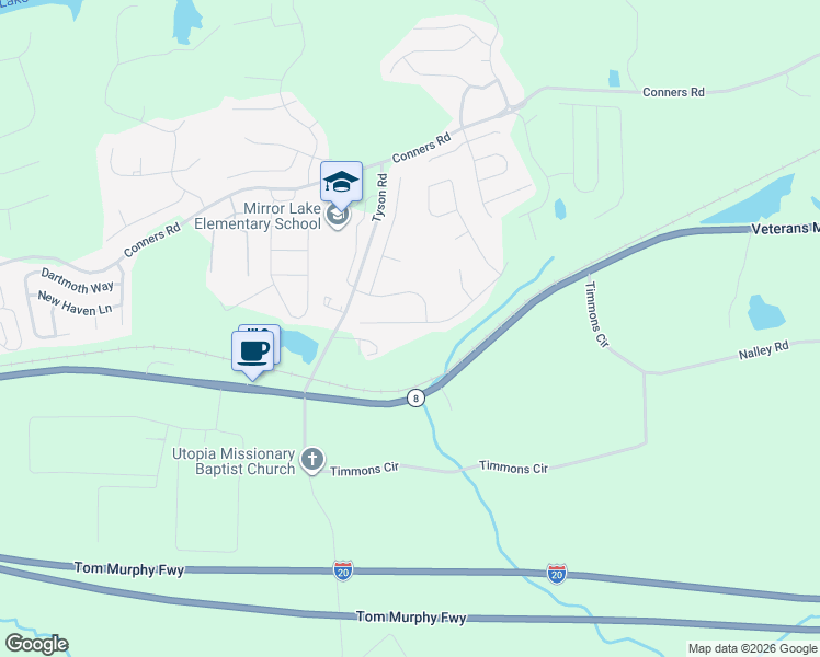 map of restaurants, bars, coffee shops, grocery stores, and more near 1041 Summer Cypress Drive in Villa Rica