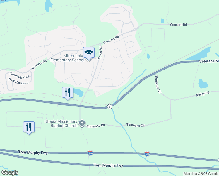 map of restaurants, bars, coffee shops, grocery stores, and more near 1041 Summer Cypress Drive in Villa Rica
