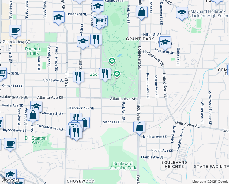 map of restaurants, bars, coffee shops, grocery stores, and more near 420496 Atlanta Avenue Southeast in Atlanta