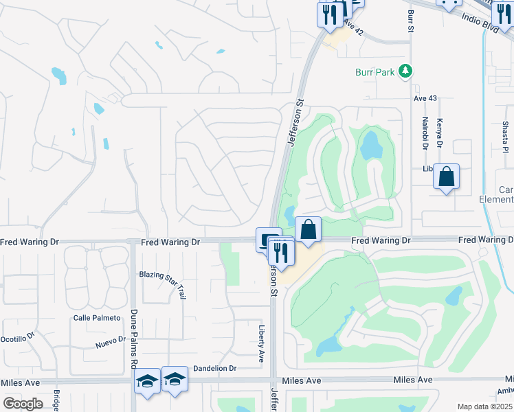 map of restaurants, bars, coffee shops, grocery stores, and more near 79715 Corte Del Oro in La Quinta