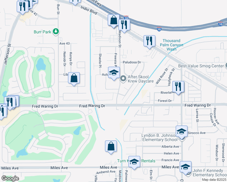 map of restaurants, bars, coffee shops, grocery stores, and more near 80946 Glen Haven Drive in Indio