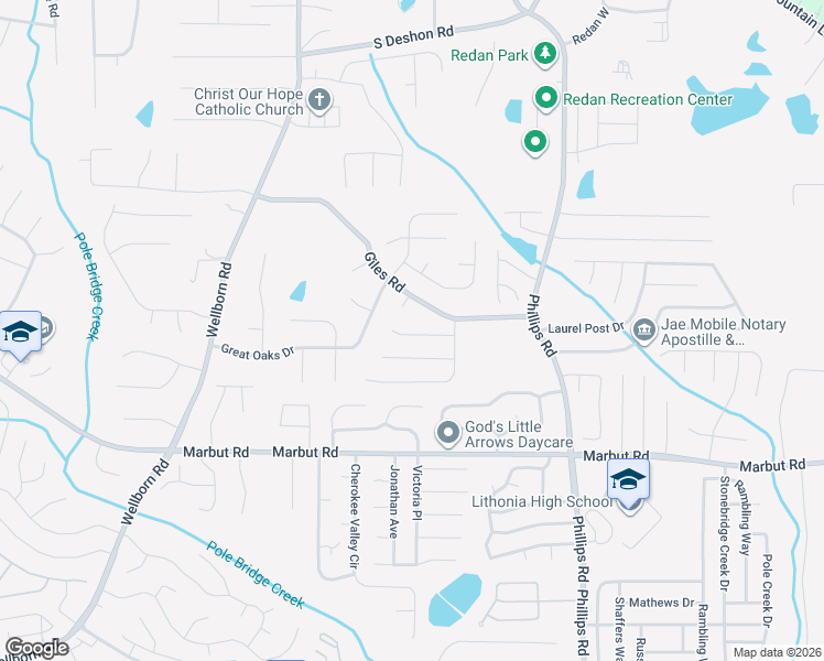 map of restaurants, bars, coffee shops, grocery stores, and more near 6150 Kenton Oaks Court in Lithonia