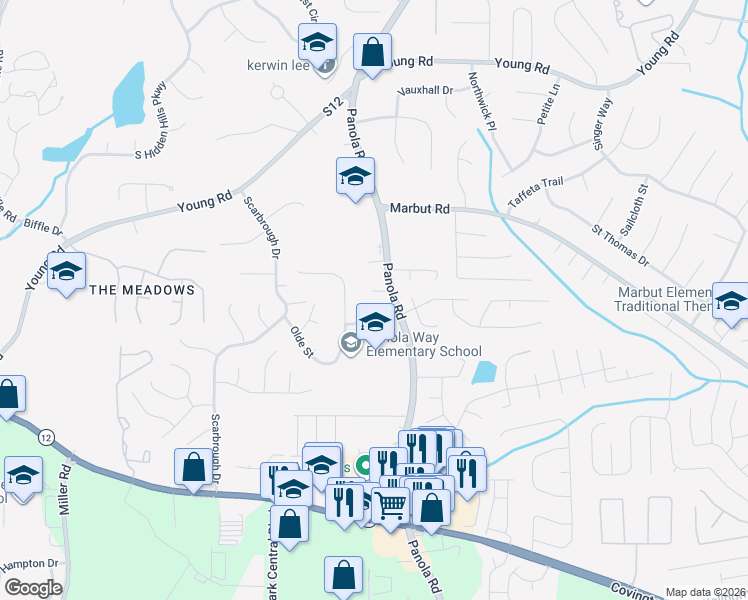 map of restaurants, bars, coffee shops, grocery stores, and more near 2027 Panola Road in Lithonia