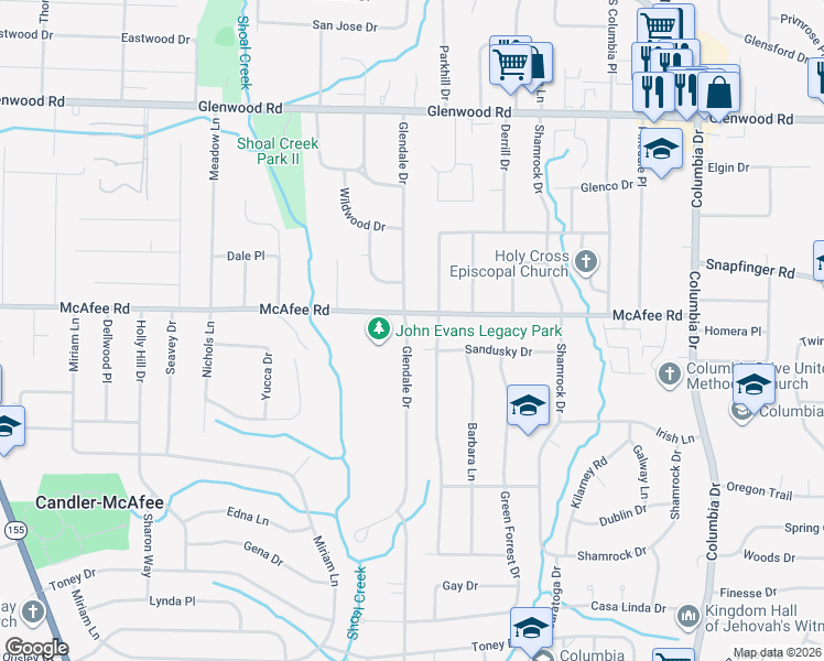 map of restaurants, bars, coffee shops, grocery stores, and more near 2043 Rosewood Road in Decatur
