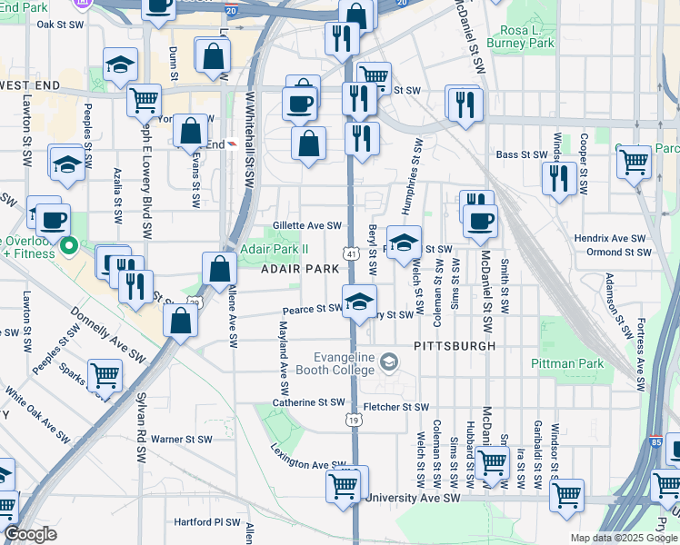 map of restaurants, bars, coffee shops, grocery stores, and more near 636 Lillian Avenue Southwest in Atlanta