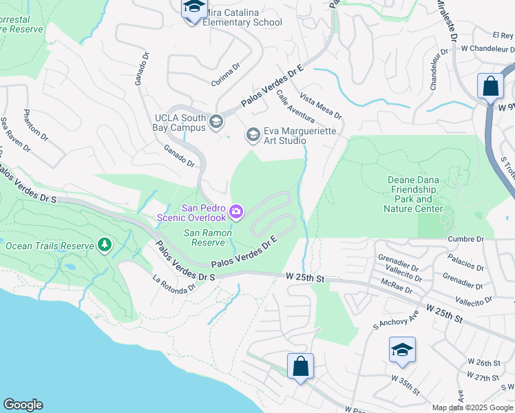 map of restaurants, bars, coffee shops, grocery stores, and more near 31999 Palos Verdes Drive East in Rancho Palos Verdes