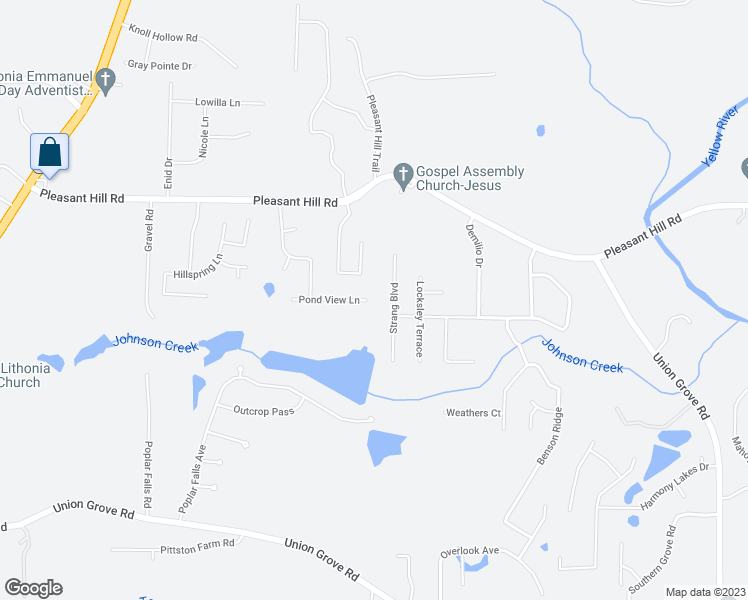map of restaurants, bars, coffee shops, grocery stores, and more near 7684 Pond View Lane in Lithonia