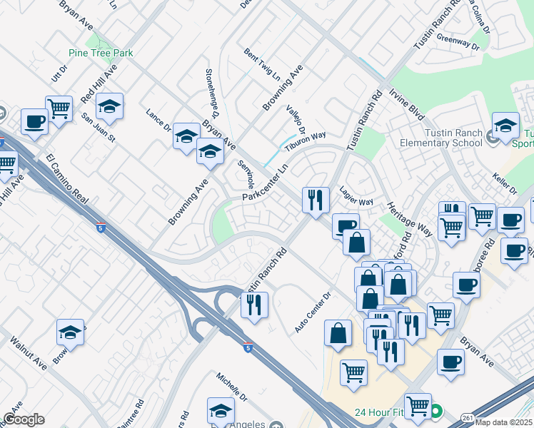 map of restaurants, bars, coffee shops, grocery stores, and more near 13581 Mahogany Place in Tustin