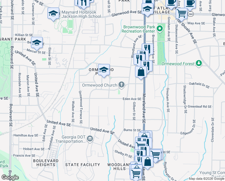 map of restaurants, bars, coffee shops, grocery stores, and more near 1035 Delaware Ave SE in Atlanta