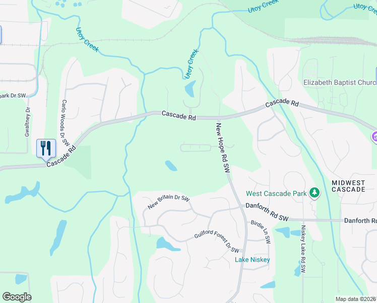 map of restaurants, bars, coffee shops, grocery stores, and more near 211 Cottesford Drive Southwest in Atlanta