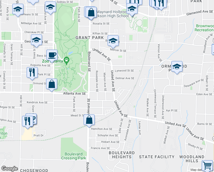 map of restaurants, bars, coffee shops, grocery stores, and more near 856 Marion Avenue Southeast in Atlanta