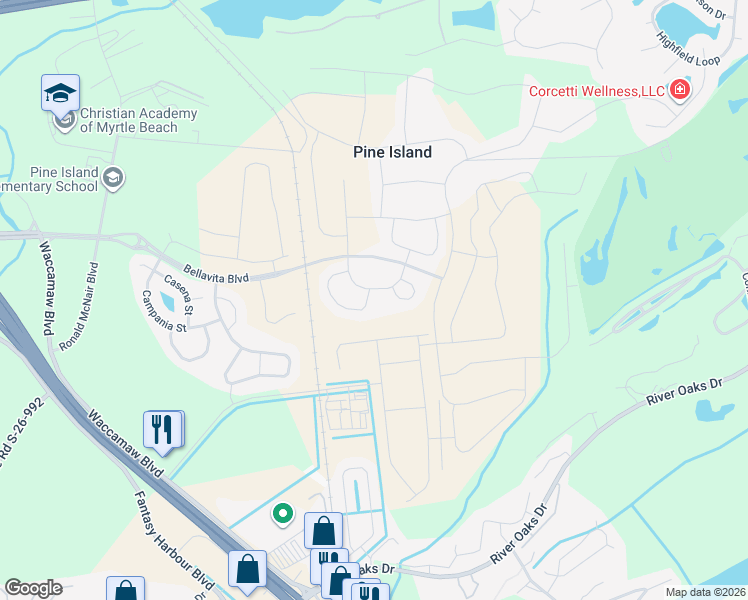 map of restaurants, bars, coffee shops, grocery stores, and more near 1072 Caprisia Loop in Myrtle Beach