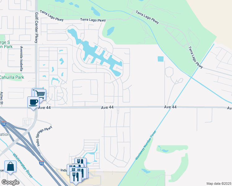 map of restaurants, bars, coffee shops, grocery stores, and more near 43784 Riunione Place in Indio