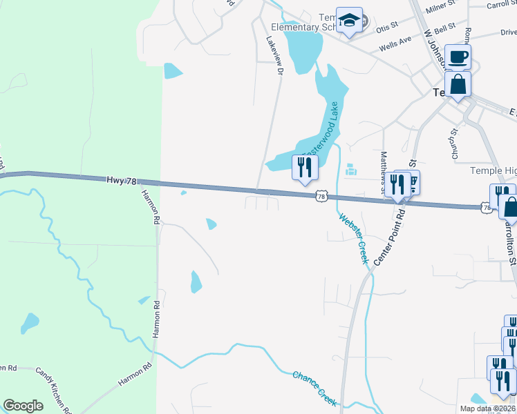 map of restaurants, bars, coffee shops, grocery stores, and more near 213 Randa Run in Temple
