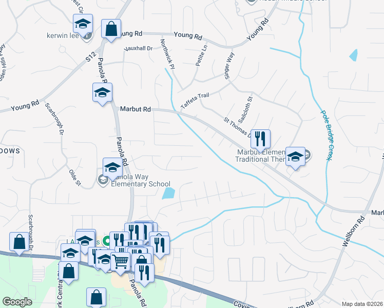 map of restaurants, bars, coffee shops, grocery stores, and more near 5565 Panola Place in Lithonia