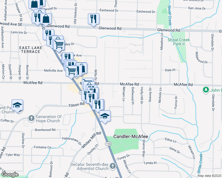 map of restaurants, bars, coffee shops, grocery stores, and more near 2052 Nettie Court in Decatur