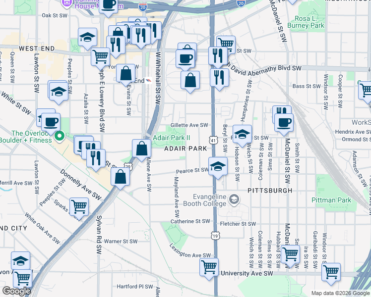 map of restaurants, bars, coffee shops, grocery stores, and more near in Atlanta
