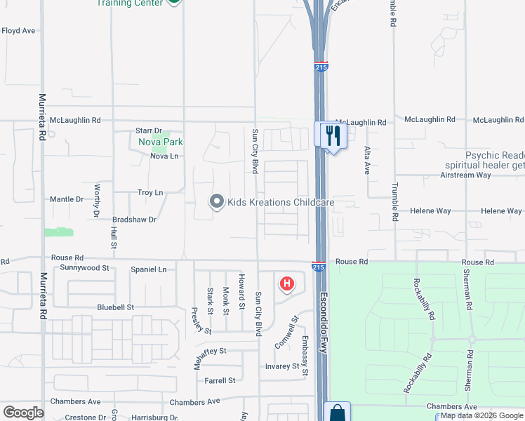 map of restaurants, bars, coffee shops, grocery stores, and more near 26893 Summer Sunshine Drive in Menifee