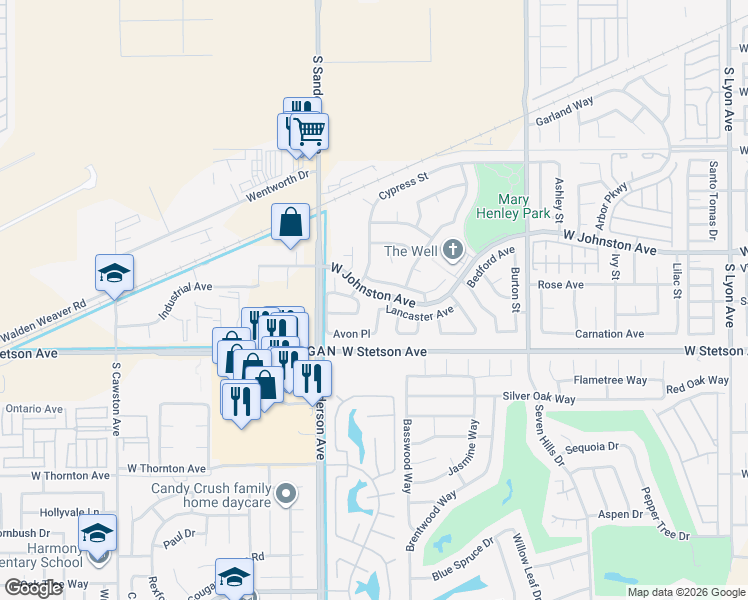 map of restaurants, bars, coffee shops, grocery stores, and more near 3072 Lancaster Avenue in Hemet