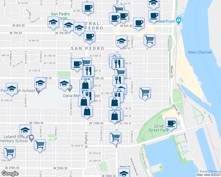 map of restaurants, bars, coffee shops, grocery stores, and more near 1505A South Pacific Avenue in Los Angeles