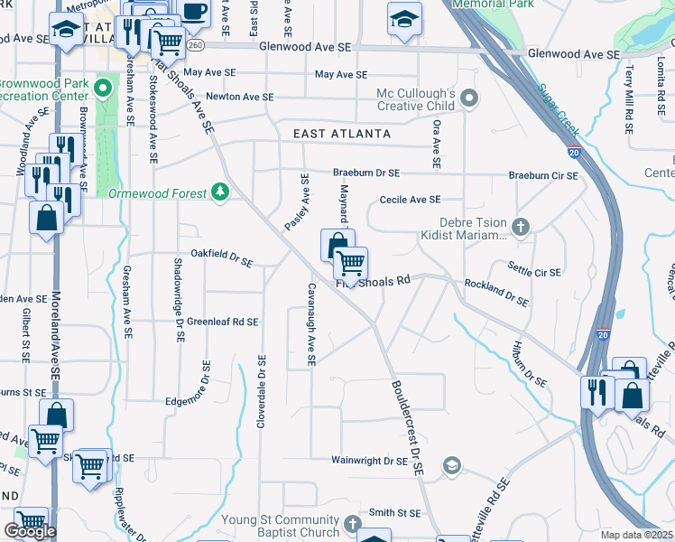 map of restaurants, bars, coffee shops, grocery stores, and more near 889 Bouldercrest Drive Southeast in Atlanta