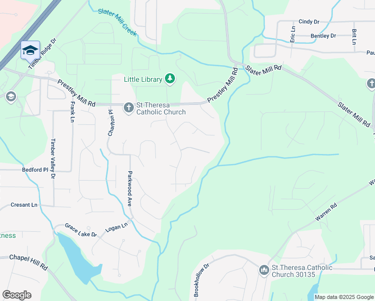 map of restaurants, bars, coffee shops, grocery stores, and more near 5445 Mountain Trail in Douglasville