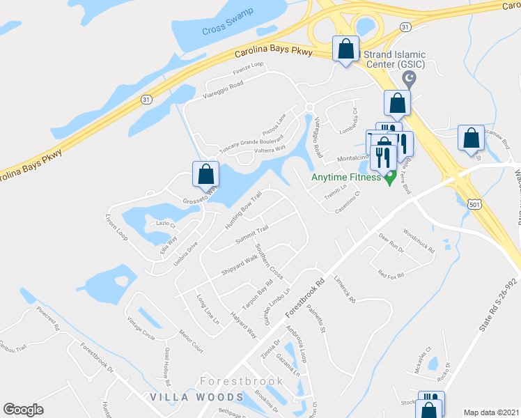 map of restaurants, bars, coffee shops, grocery stores, and more near 4337 Cross Cut Trail in Myrtle Beach