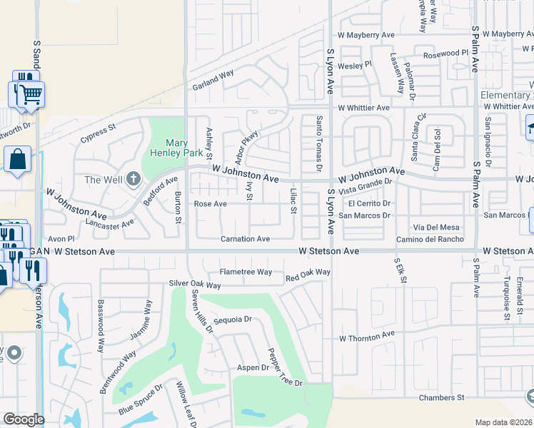 map of restaurants, bars, coffee shops, grocery stores, and more near 1030 Clover Court in Hemet
